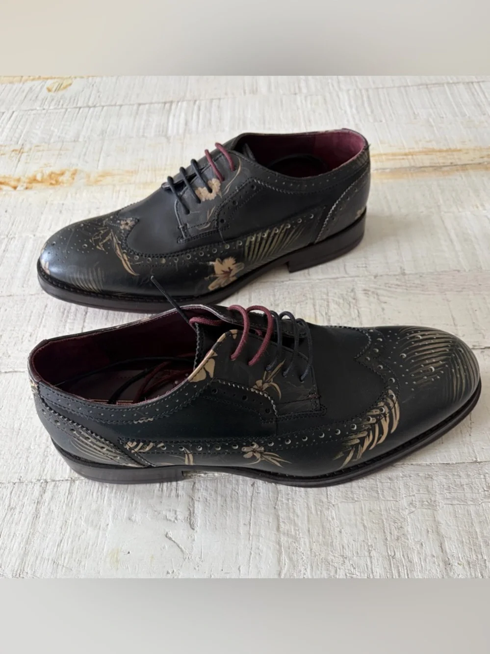 Ted Baker Chorlten Oxford Shoes‎ NEW Men’s size 8 EU 41 Black Leather Floral